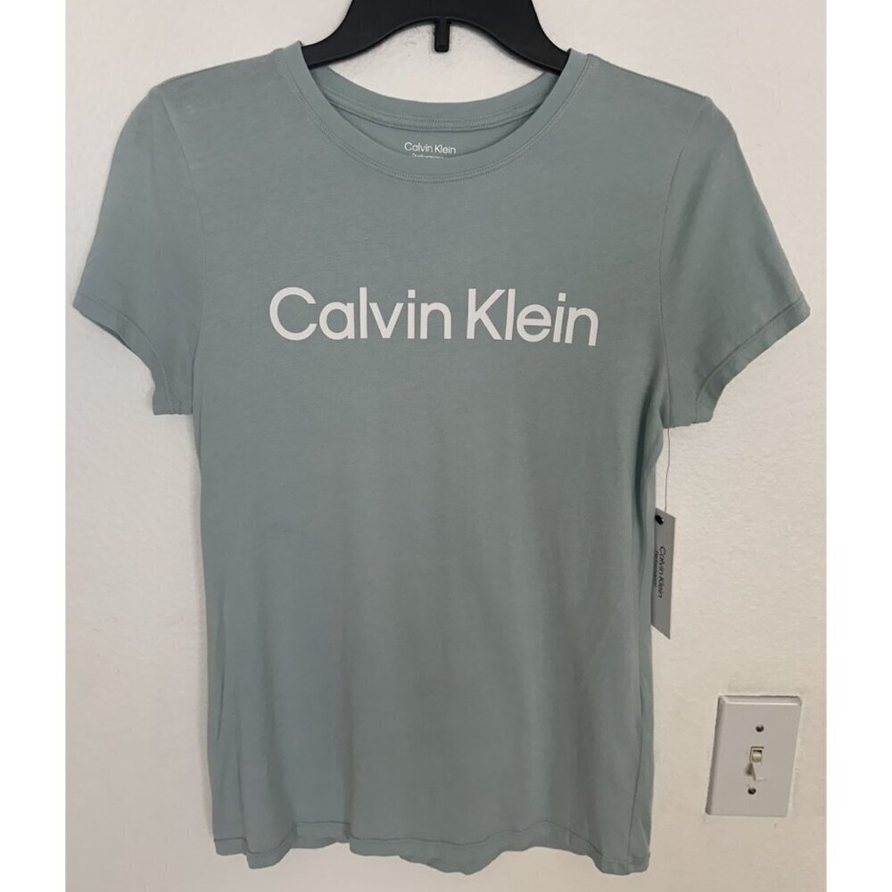 Calvin Klein Performance Women's Logo T-Shirt Blue Surf Short Sleeve New - Picture 3 of 15